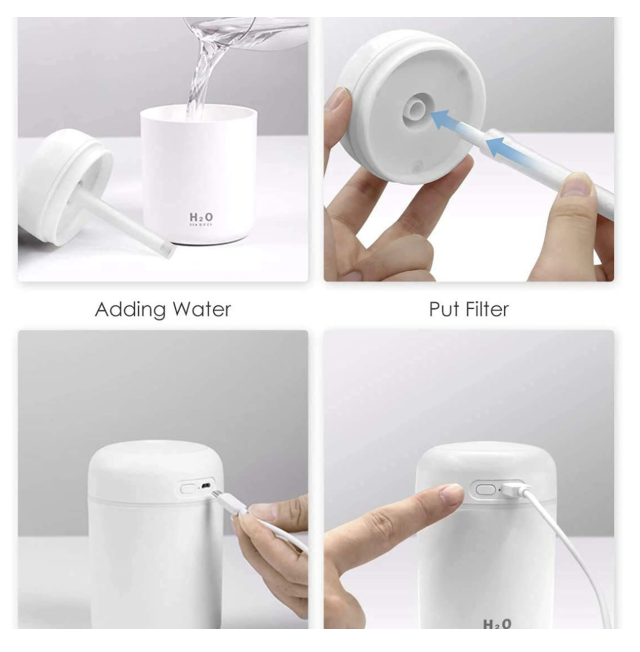 Smart H2O Mini Cool Mist Humidifier & Essential Oil Diffuser (300ML, LED), (Colours may vary)