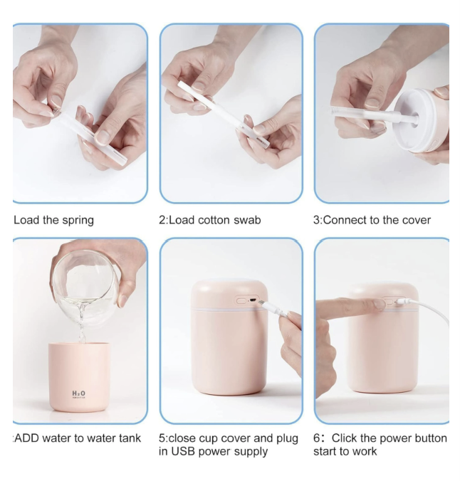Smart H2O Mini Cool Mist Humidifier & Essential Oil Diffuser (300ML, LED), (Colours may vary)