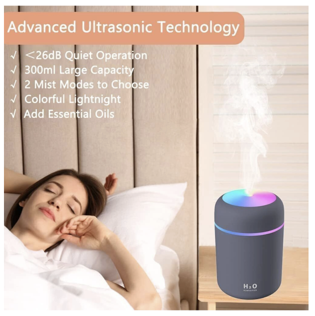 Smart H2O Mini Cool Mist Humidifier & Essential Oil Diffuser (300ML, LED), (Colours may vary)