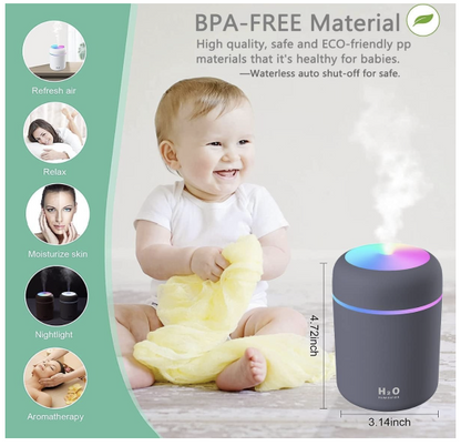 Smart H2O Mini Cool Mist Humidifier & Essential Oil Diffuser (300ML, LED), (Colours may vary)