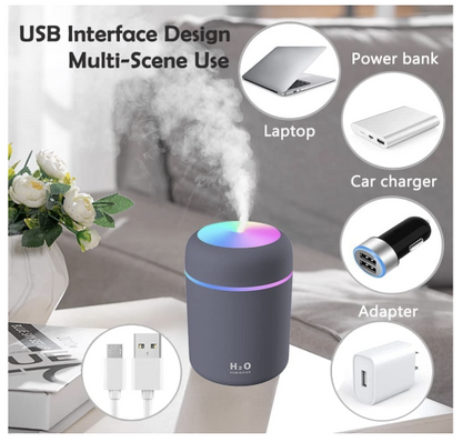 Smart H2O Mini Cool Mist Humidifier & Essential Oil Diffuser (300ML, LED), (Colours may vary)